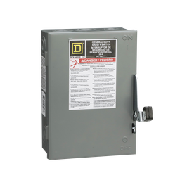 D321N – Safety switch, general duty, fusible, 30A, 3 pole, 7.5hp, 240VAC, NEMA 1, neutral factory installed