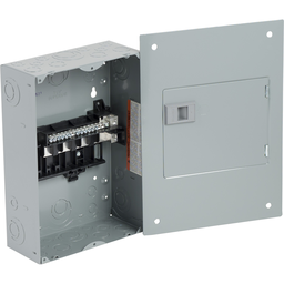 QO816L100DTF – Load center, QO, 1 phase, 8 spaces, 16 circuits, 100A fixed main lugs, NEMA1, gnd bar, door flush cover, CSA
