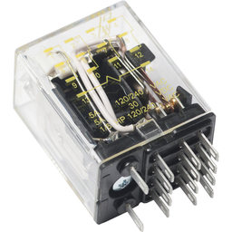 8501RSD14P14V53 – Plug in relay, Type R, miniature, 0.5 HP at 277 VAC, 8A resistive at 120 VAC, 14 blade, 4PDT, 4 NO, 4 NC, 24 VDC coil