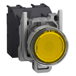 XB4BP583BM5GEX – Complete illuminated push button, Harmony XB4 – ATEX D, metal, yellow flush, 22mm, spring return, booted, 1NO, 24…254V AC/DC