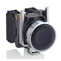 XB4BA25 – Push button, metal, Harmony XB4, flush, black, 22mm, spring return, unmarked, 1NO 1NC