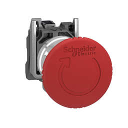 XB4BS8446 – Emergency stop switching off, Harmony XB4, metal, red mushroom 40mm, 22mm, trigger latching turn to release, 1NC with monitoring