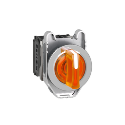 XB4FK135B5 – Illuminated selector switch, Harmony XB4, metal, orange handle, 30mm, universal LED, 3 positions, 1NO   1NC, 24V AC DC