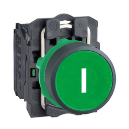 XB5AA3311 – Push button, Harmony XB5, plastic, flush, green, 22mm, spring return, marked I, 1NO