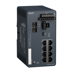 MCSESM093F1CU0 – network switch, Modicon Networking, managed, 8 ports for copper with 1 port for fiber optic, multimode
