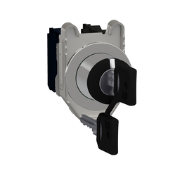 XB4FG03 – Selector switch, Harmony XB4, black, flush mounted, 30mm, 3 positions, key 520E, spring return, 2NO