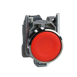 XB4BA42 – Harmony, 22mm push button, red flush, spring return, 1 NC, unmarked