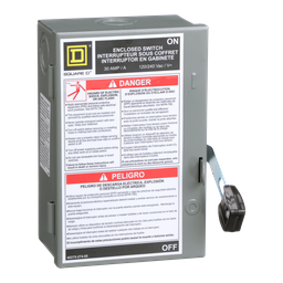 L221N – Safety switch, light duty, fusible, 30A, 3 wire, 2 poles, 1 neutral, 240VAC, Type 1