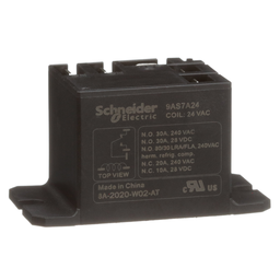 9AS7A24 – Power Relays, Harmony 9A, SPDT, 30A, flanged panel mount, sealed cover, 24V AC