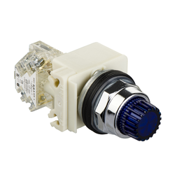 9001K2L35LH13 – Illuminated push-button, Harmony 9001K, metal, projecting, blue, 30mm, spring return, 24-28V, 1 C/O