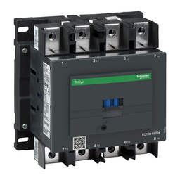 LC1D1150046BD – IEC contactor, TeSys Deca, nonreversing, 200A resistive, 4 pole, 4 NO, 24VDC coil, open style