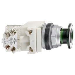 9001KR9P38LGG – Illuminated push-button head, Harmony 9001K, metal, mushroom 41mm, green, 30mm, 2 positions, push-pull, LED green, 120V