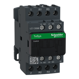 LC1D098E7 – IEC contactor, TeSys Deca, nonreversing, 20A resistive, 4 pole, 2 NO and 2 NC, 48VAC 50/60Hz coil, open style