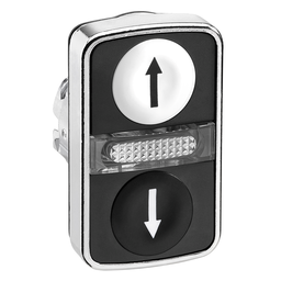 ZB4BW7A1724 – Illuminated double headed push button head, Harmony XB4, metal, 22mm, 1 white flush UP ARROW   1 pilot light   1 black flush DOWN ARROW