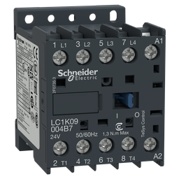 LC1K09004B7 – Contactor, TeSys K, 4P, 4 NO, AC-1, lt or eq to 440V 10A, 24VAC coil