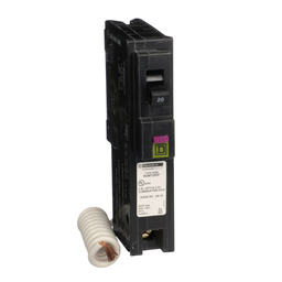 HOM120DFC – Mini circuit breaker, Homeline, 20A, 1 pole, 120VAC, 10kA AIR, combo ARC/ground fault, plug in, UL