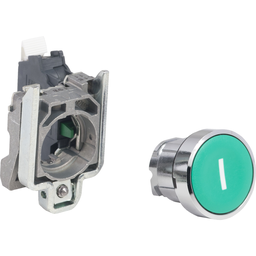 XB4BA33115 – 22mm push button, Harmony XB4, metal base. green full guard push button, 1NO contact, spring clamp terminals, marked I