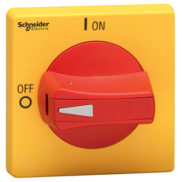 VLSH2H5RD – Disconnect switch, TeSys VLS, protruding rotary handle, hole mounting, 65x65mm, red handle, 5mm shaft, defeatable