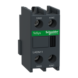 LADN11 – TeSys Deca, auxiliary contact block, 1 NO and 1 NC, top mount, screw clamp terminals, for LC1D09 to LC1D150 contactors