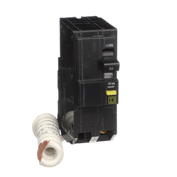QO250GFIC – Mini circuit breaker, QO, 50A, 2 pole, 120/240VAC, 10kA, plug in, 6mA grd fault A, pigtail, clam