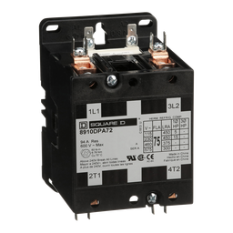 8910DPA72V09 – Contactor, Definite Purpose, 75A, 2 pole, 15HP at 230VAC, 1 phase, 208/240VAC 60Hz 220VAC 50Hz coil, open
