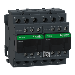 LC2D32G7 – TeSys Deca IEC contactor, 32 A, 3 P, 20 HP at 480 VAC, reversing, 120 VAC 50/60 Hz coil