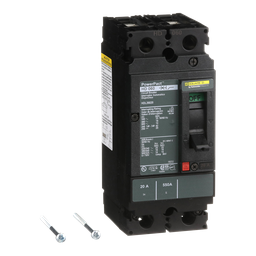 HDL26020 – Circuit breaker, PowerPacT H, 20A, 2 pole, 600VAC, 14kA, lugs, thermal magnetic, 80%