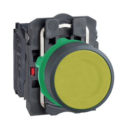 XB5AA55 – Push button, Harmony XB5, yellow flush complete pushbutton 22mm spring return 1NO 1NC unmarked