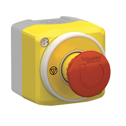 XALK178W3B140E – Control station, Harmony XALD, plastic, yellow lid, 1 emergency stop 40mm, turn to release, illuminated ring white red fixed, 1NO 1NC, 24V AC DC