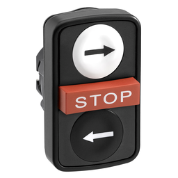 ZB5AA71123 – Head for triple headed push button, Harmony XB5, 1 white flush, 1 red projecting, 1 black flush,  22mm, marked