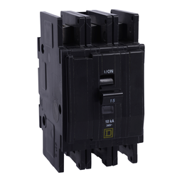 QOUR3153100 – Mini circuit breaker, QOU, 15A, 3 pole, 240 VAC, 10kA, field reversible lugs, mounting foot
