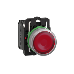 XB5AW34M5C0 – Illuminated push button, Harmony XB5, grey bezel, red flush, 22mm, universal LED, spring return, 1NO   1NC, 220…240V AC