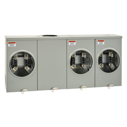 UT3R2332T – Meter socket, horizontal ganged, ringless socket, 200A, 3 position, 4 jaws, 600 VAC max, overhead/underground, no bypass