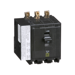 QOB3501021 – Mini circuit breaker, QO, 50A, 3 pole, 120/240VAC, 10kA, bolt on, AC shunt