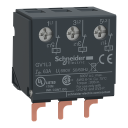GV1L3 – Current limiter,TeSys Deca Frame 2,32A/690V,activation 1.5kA,at top of GV2ME/GV2P/GV2RT with screw clamp connections
