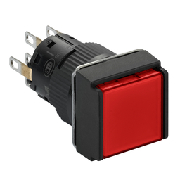 XB6ECF4B2P – Illuminated monolithic push button, Harmony XB6E, square red flush, 16mm, latching, 24V DC, 2CO