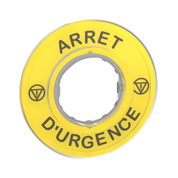 ZBY9120 – Legend holder 60mm for emergency stop, Harmony XB4, plastic, yellow, marked ARRET D’URGENCE