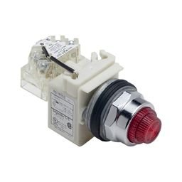 9001KT38LRR31 – Push-to-test pilot light, Harmony 9001K, metal, polycarbonate, fresnel lens, red, 30mm, LED red, 120V