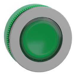 ZB5FW333C0 – Head for illuminated push button, Harmony XB5, grey bezel, green, 30mm, universal LED, spring return, plain lens