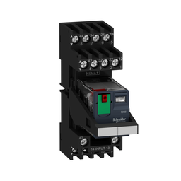RXM2AB2B7PVM – miniature plug in relay pre assembled, Harmony Electromechanical Relays, 10A, 2CO, with LED, lockable test but to n, mixed terminals socket, 24V AC