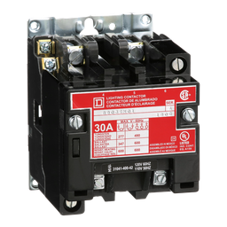8903SMO1V02 – Contactor, Type S, multipole lighting, electrically held, 30A, 2 pole, 110/120VAC 50/60Hz coil, open style