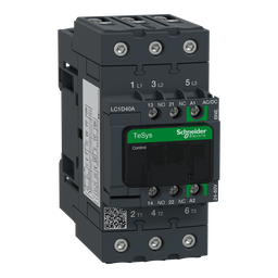 LC1D40ABNE – IEC contactor, TeSys Deca Green, nonreversing, 40A, 30HP at 480VAC, up to 100kA SCCR, 3 phase, 3 NO, 24/60VAC/VDC coil