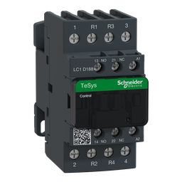 LC1D188G7 – IEC contactor, TeSys Deca, nonreversing, 32A resistive, 4 pole, 2 NO and 2 NC, 120VAC 50/60Hz coil, open style, open style