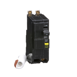 QOB220GFI – Mini circuit breaker, QO, 20A, 2 pole, 120/240VAC, 10kA, bolt on, 6mA grd fault A, pigtail