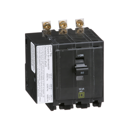 QOB3601021 – Mini circuit breaker, QO, 60A, 3 pole, 120/240VAC, 10kA, bolt on, AC shunt