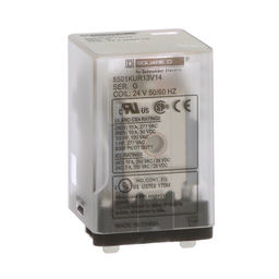 8501KUR13V14 – Plug in relay, Type KU, blade, 0.5 HP at 240 VAC, 10A resistive at 120 VAC, 11 blade, 3PDT, 3 NO, 3 NC, 24 VAC coil