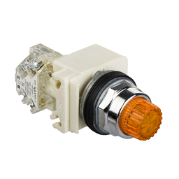9001K2L35LYAH13 – Illuminated push button, Harmony 9001K, metal, projecting, amber, 30mm, spring return, LED yellow, 24…28V, 1 CO