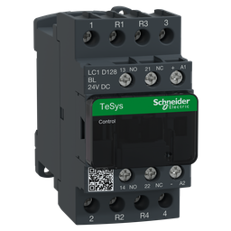 LC1D128BL – IEC contactor, TeSys Deca, nonreversing, 25A resistive, 4 pole, 2 NO and 2 NC, low consumption 24VDC coil, open style