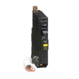 QOB120GFI – Mini circuit breaker, QO, 20A, 1 pole, 120VAC, 10kA, bolt on, 6mA grd fault A, pigtail