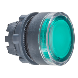 ZB5AW33 – Head for illuminated push button, Harmony XB5, plastic, flush, green, 22mm, spring return, plain lens for BA9s bulb